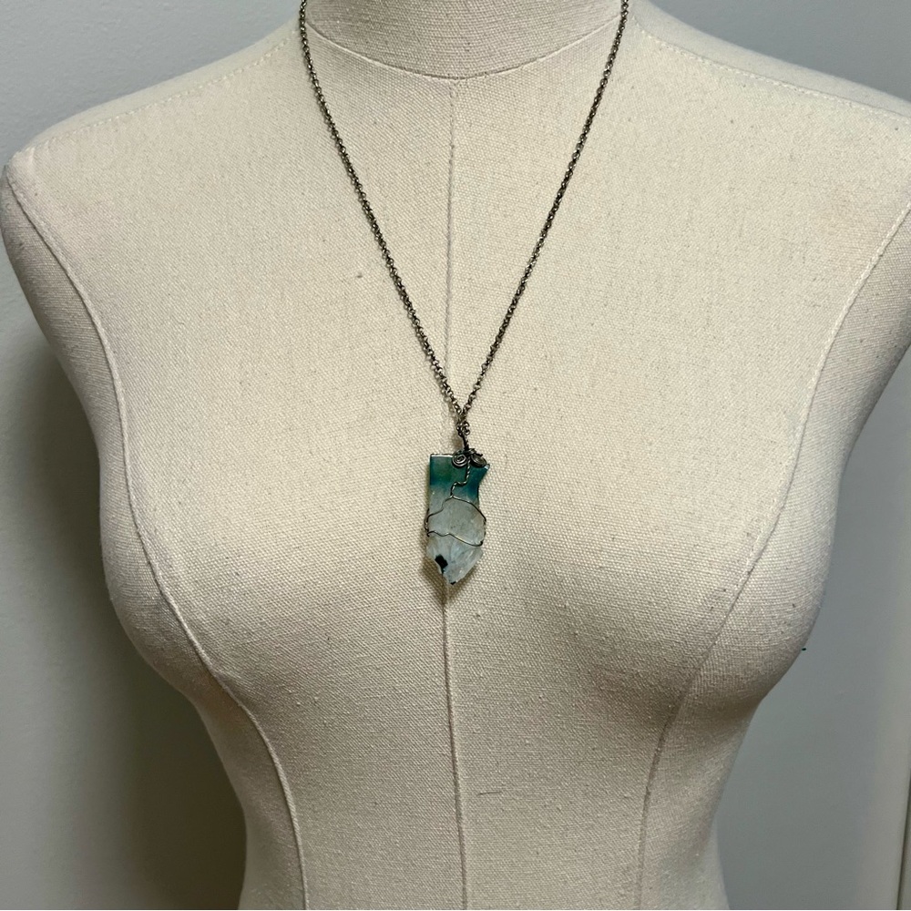 Wire Wrapped Blue Crystal Pendant